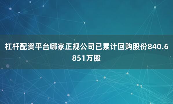 杠杆配资平台哪家正规公司已累计回购股份840.6851万股